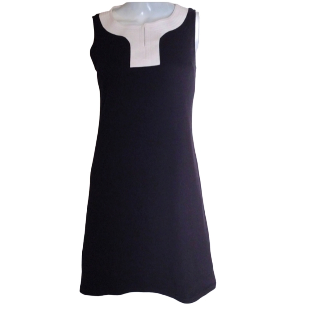 Trinhnology Woman Small Black White Midi Dress‎ Sleeveless Split Neck